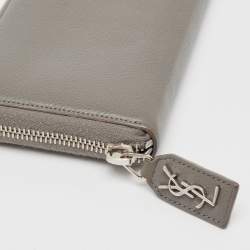 Saint Laurent Grey Leather Zip Around Continental Wallet