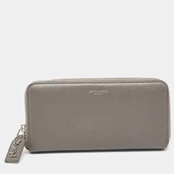 Saint Laurent Grey Leather Zip Around Continental Wallet