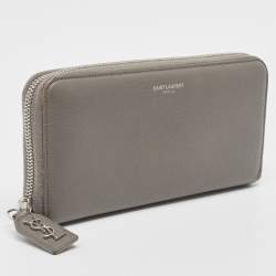 Saint Laurent Grey Leather Zip Around Continental Wallet