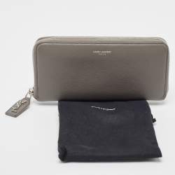 Saint Laurent Grey Leather Zip Around Continental Wallet
