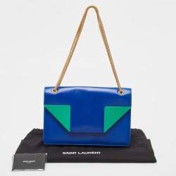 Pre Owned Saint Laurent Blue/Green Leather Betty Clutch