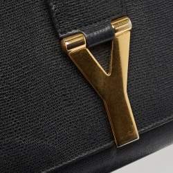 Pre Owned Saint Laurent Black Leather Y-Ligne Clutch