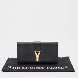 Pre Owned Saint Laurent Black Leather Y-Ligne Clutch