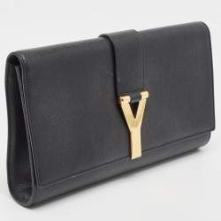 Pre Owned Saint Laurent Black Leather Y-Ligne Clutch