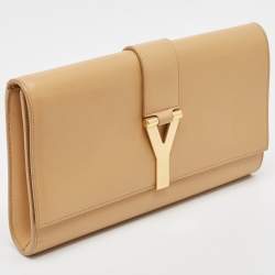 Pre Owned Saint Laurent Beige Leather Y-Ligne Clutch