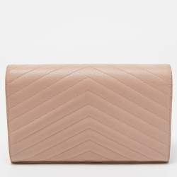 Saint Laurent Light Pink Matelassé Leather Cassandre Wallet on Chain