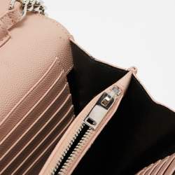 Saint Laurent Light Pink Matelassé Leather Cassandre Wallet on Chain