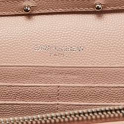 Saint Laurent Light Pink Matelassé Leather Cassandre Wallet on Chain