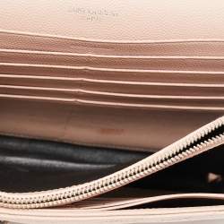 Saint Laurent Light Pink Matelassé Leather Cassandre Wallet on Chain