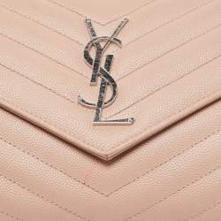 Saint Laurent Light Pink Matelassé Leather Cassandre Wallet on Chain
