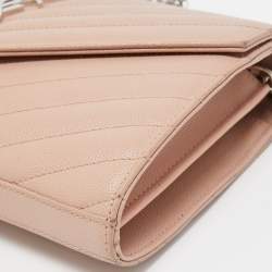 Saint Laurent Light Pink Matelassé Leather Cassandre Wallet on Chain