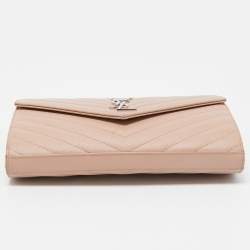 Saint Laurent Light Pink Matelassé Leather Cassandre Wallet on Chain