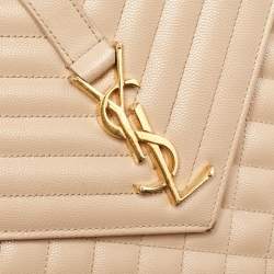 Saint Laurent Beige Mixed Quilted Leather Large Monogram Envelope Shoulder Bag