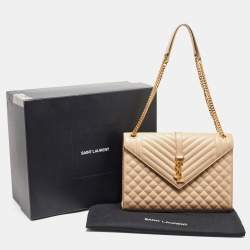 Saint Laurent Beige Mixed Quilted Leather Large Monogram Envelope Shoulder Bag