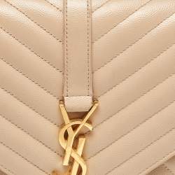 Saint Laurent Beige Mixed Quilted Leather Large Monogram Envelope Shoulder Bag