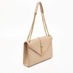 Saint Laurent Beige Mixed Quilted Leather Large Monogram Envelope Shoulder Bag