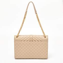 Saint Laurent Beige Mixed Quilted Leather Large Monogram Envelope Shoulder Bag