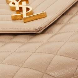 Saint Laurent Beige Mixed Quilted Leather Large Monogram Envelope Shoulder Bag