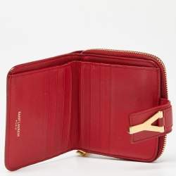 Saint Laurent Red Leather Y line Zip Compact Wallet