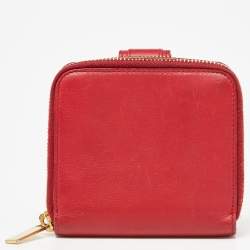 Saint Laurent Red Leather Y line Zip Compact Wallet