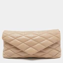 Saint Laurent Beige Puffer Leather Sade Envelope Clutch
