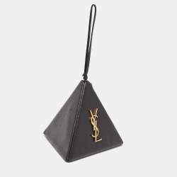 Pre Owned Saint Laurent Black Leather Pyramid Box Wristlet Clutch