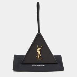 Pre Owned Saint Laurent Black Leather Pyramid Box Wristlet Clutch