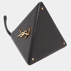 Pre Owned Saint Laurent Black Leather Pyramid Box Wristlet Clutch
