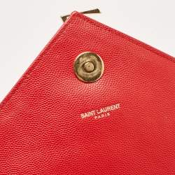 Saint Laurent Red Matelassé Leather Large Monogram Envelope Shoulder Bag