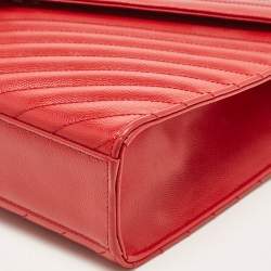 Saint Laurent Red Matelassé Leather Large Monogram Envelope Shoulder Bag