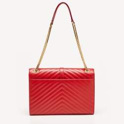 Saint Laurent Red Matelassé Leather Large Monogram Envelope Shoulder Bag