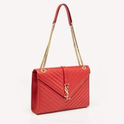Saint Laurent Red Matelassé Leather Large Monogram Envelope Shoulder Bag