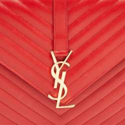Saint Laurent Red Matelassé Leather Large Monogram Envelope Shoulder Bag