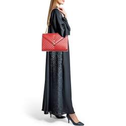 Saint Laurent Red Matelassé Leather Large Monogram Envelope Shoulder Bag
