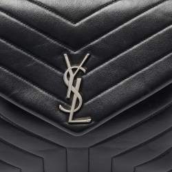 Pre Owned Saint Laurent Black Matelassé Leather Medium LouLou Shoulder Bag