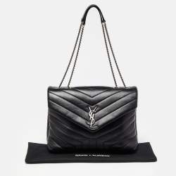 Pre Owned Saint Laurent Black Matelassé Leather Medium LouLou Shoulder Bag