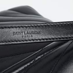 Pre Owned Saint Laurent Black Matelassé Leather Medium LouLou Shoulder Bag
