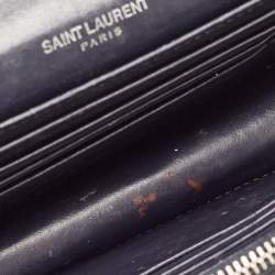 Pre Owned Saint Laurent Navy Blue Croc Embossed Leather Mini Sunset Chain Bag