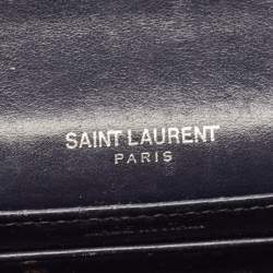 Pre Owned Saint Laurent Navy Blue Croc Embossed Leather Mini Sunset Chain Bag