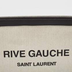 Pre Owned Saint Laurent Off White/Black Canvas and Leather Rive Gauche Zip Clutch
