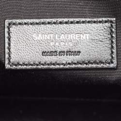 Pre Owned Saint Laurent Off White/Black Canvas and Leather Rive Gauche Zip Clutch