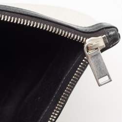 Pre Owned Saint Laurent Off White/Black Canvas and Leather Rive Gauche Zip Clutch