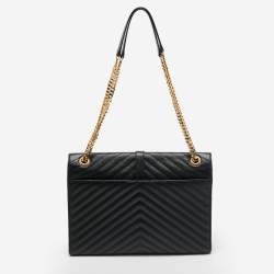 Pre Owned Saint Laurent Black Matelasse Leather Large Monogram Envelope Shoulder Bag