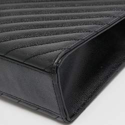 Pre Owned Saint Laurent Black Matelasse Leather Large Monogram Envelope Shoulder Bag