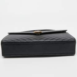 Pre Owned Saint Laurent Black Matelasse Leather Large Monogram Envelope Shoulder Bag