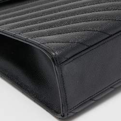 Pre Owned Saint Laurent Black Matelasse Leather Large Monogram Envelope Shoulder Bag