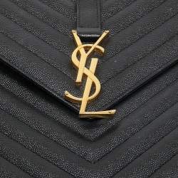 Pre Owned Saint Laurent Black Matelasse Leather Large Monogram Envelope Shoulder Bag