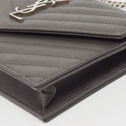 Saint Laurent Grey Matelassé Leather Monogram Envelope Wallet on Chain