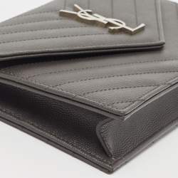 Saint Laurent Grey Matelassé Leather Monogram Envelope Wallet on Chain