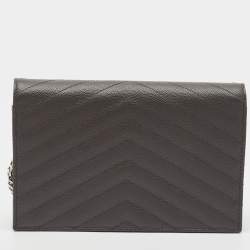 Saint Laurent Grey Matelassé Leather Monogram Envelope Wallet on Chain